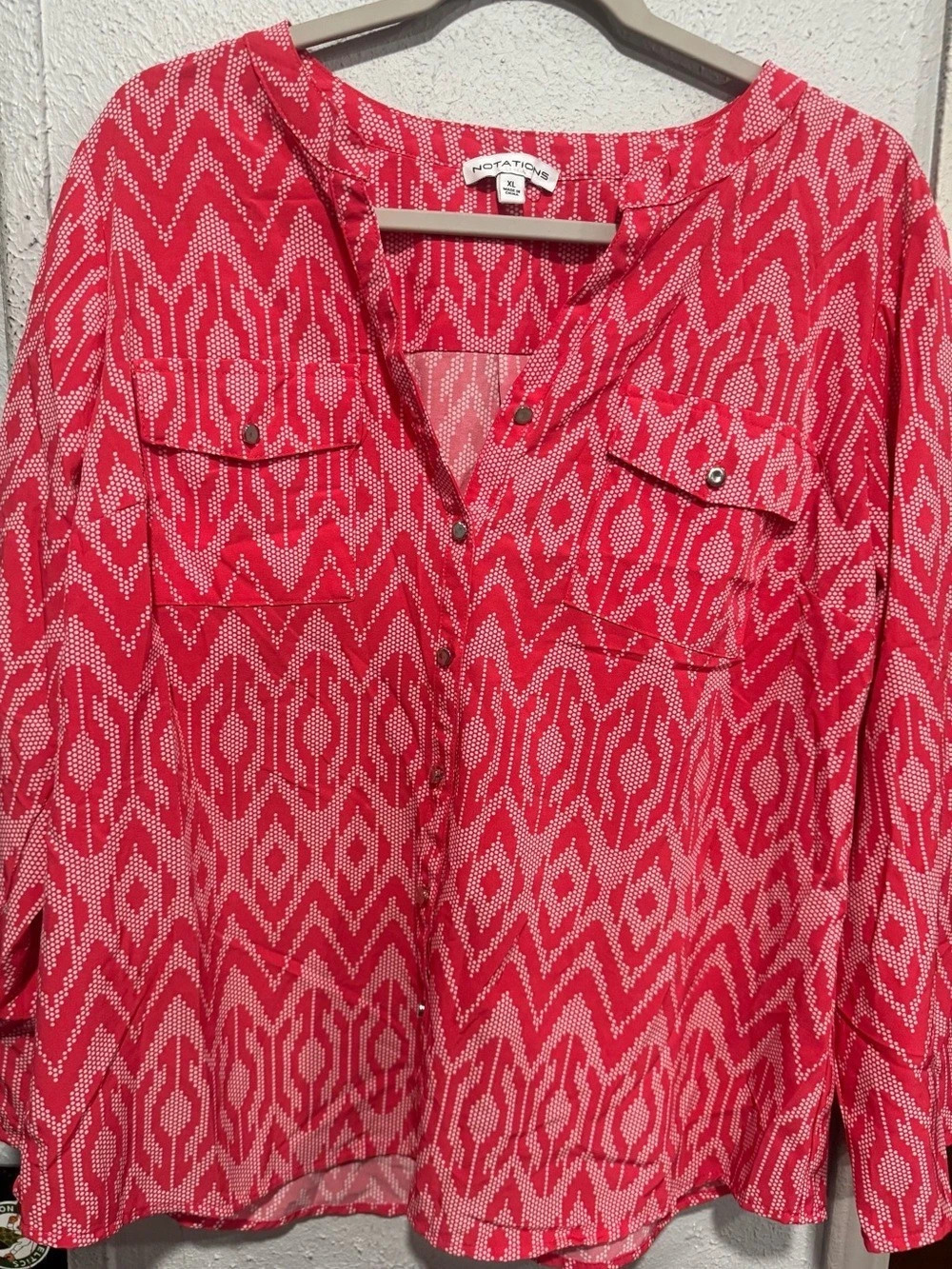 Notations Geometric Blouse in Pink & White Size XL